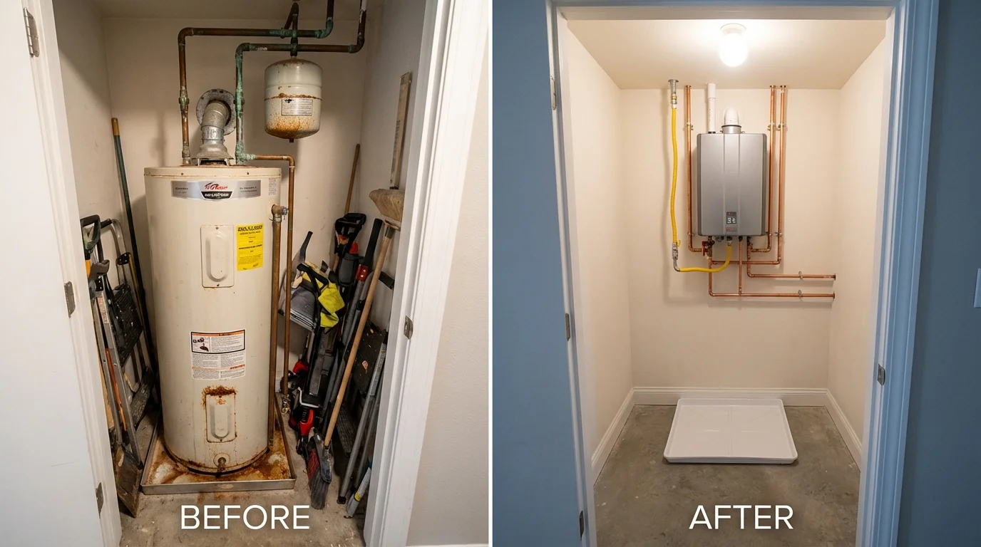 Tank water heater versus wall-mounted tankless unit comparison for Dover, PA homeowners