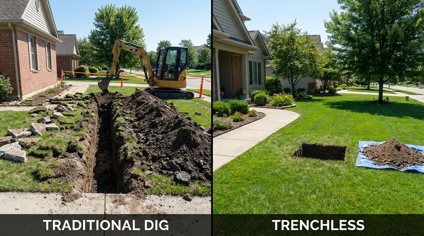 Trenchless sewer repair with minimal yard damage versus traditional excavation in Dover, PA